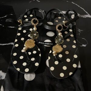 Dolce & Gabbana Black and Gold Embellished Sandals